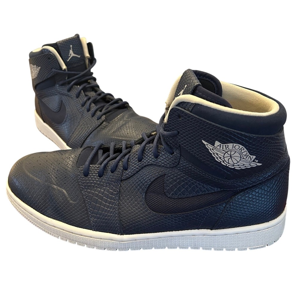 Nike Mens 11.5 Air Jordan 1 High Nouveau Navy Snakeskin 819176-407 2016 Sneakers